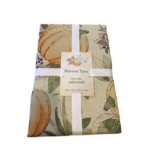 Harvest Time Autumnal Tablecloth 60" x 84" Pumpkins Leaves Easy Care